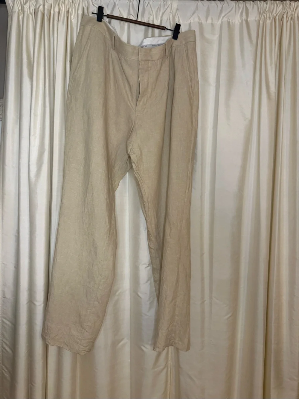 Nordstrom Men’s 100% Linen Trousers 40W Beige Tessuti di Sondrio Italian Fabric